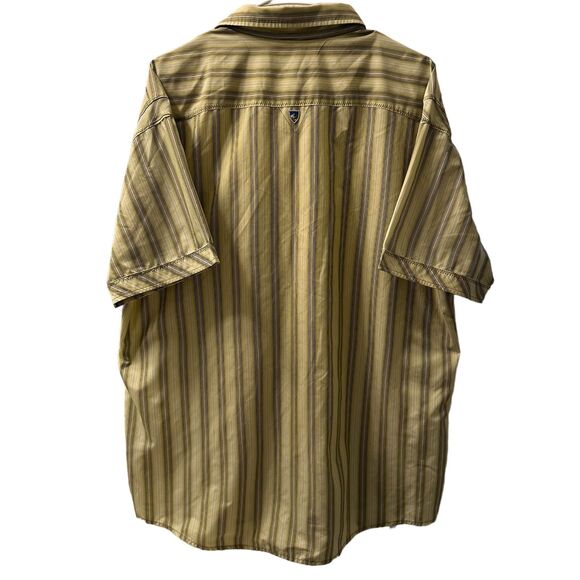 Kuhl Striped Button Up Short Sleeve Shirt Men's Size Large Green Camping Hiking - Picture 2 of 8